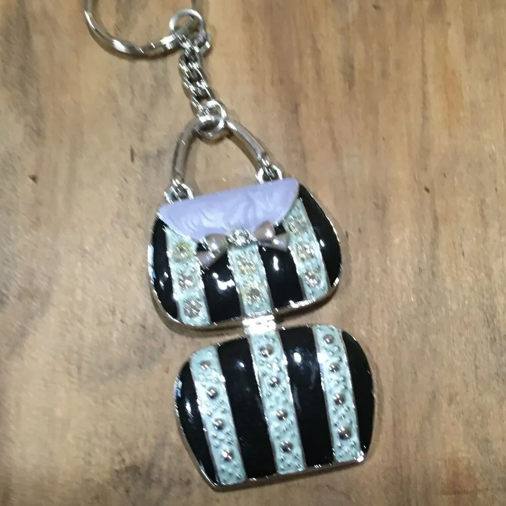 Vintage Purse Key Charm Mirror Photo Locket Keepsake Key Chain Ganz